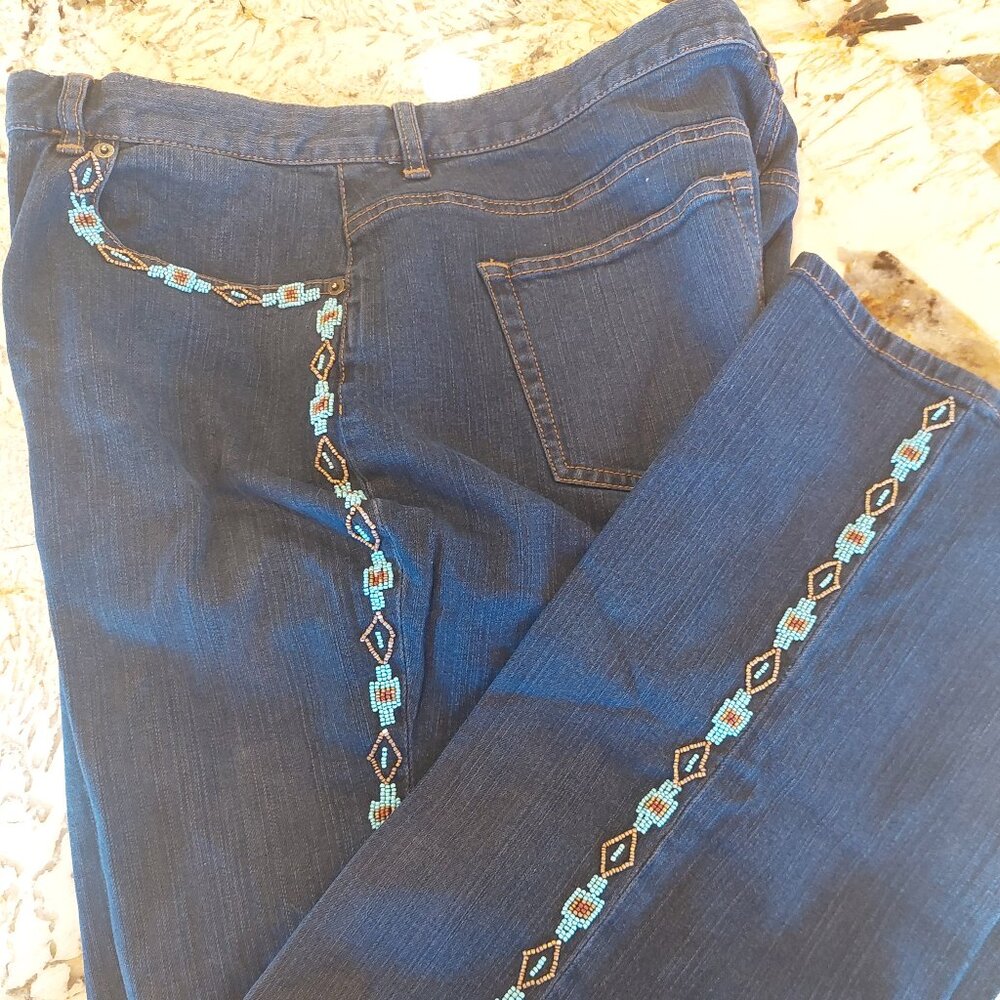 LAUREN JEANS CO RALPH LAUREN SW STYLE BEADED STRAIGHT LEG JEAN SIZE 16W